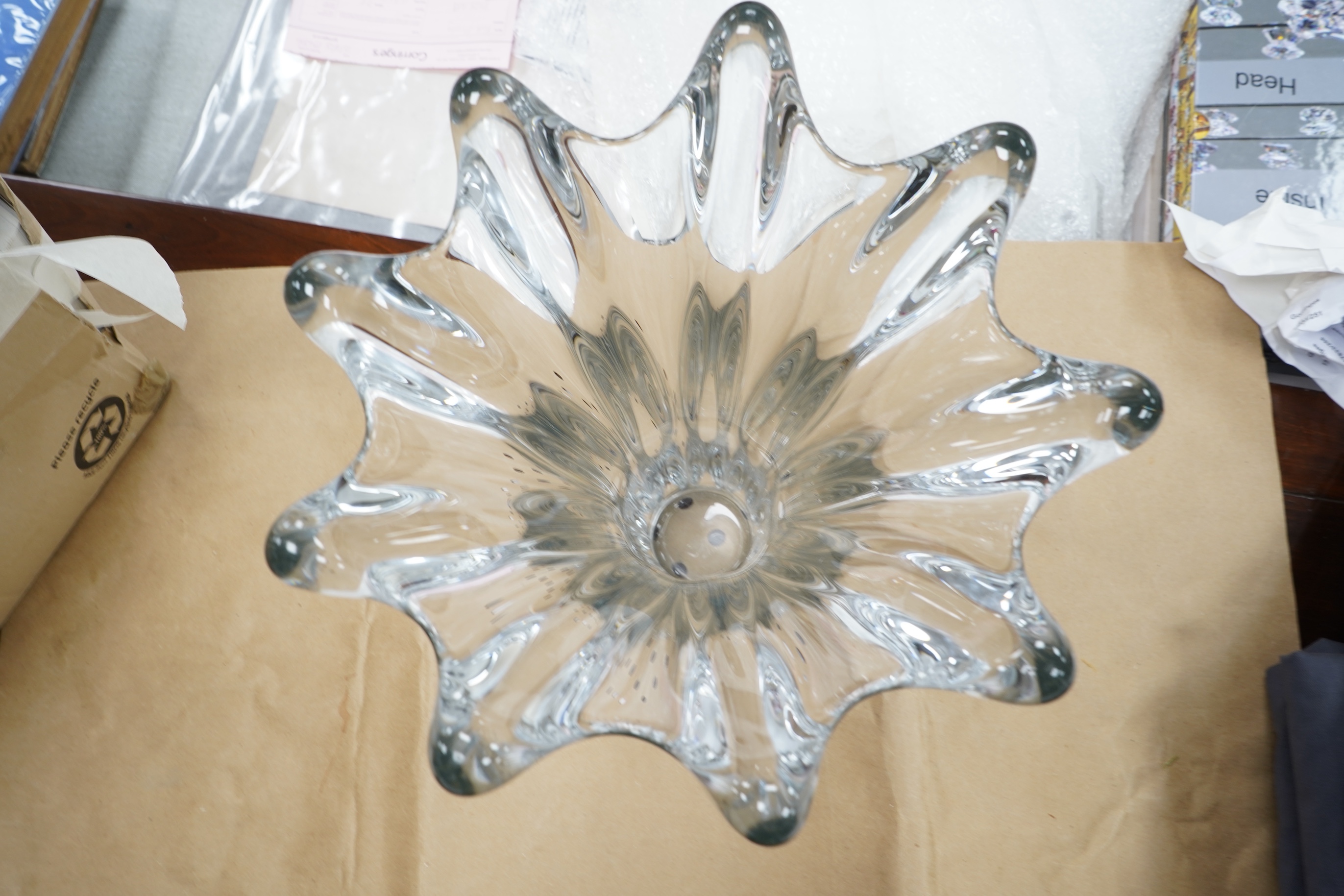 Vannes - Large 1960's clear crystal glass vase, 39cm high